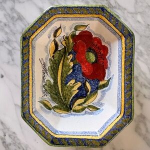 Vintage Ceramic Plate with Red and Blue Floral Design